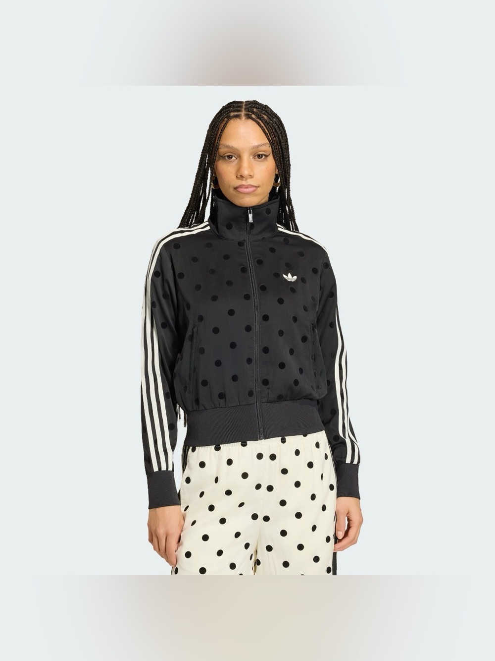Adidas [L-2XL] Women’s Satin Polka Dots Track Jacket Black KV1166 - Picture 3 of 8